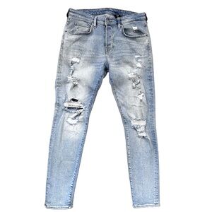 H&M Men's Distressed Solid Skinny Stretch Streetwear Blue Denim Jeans